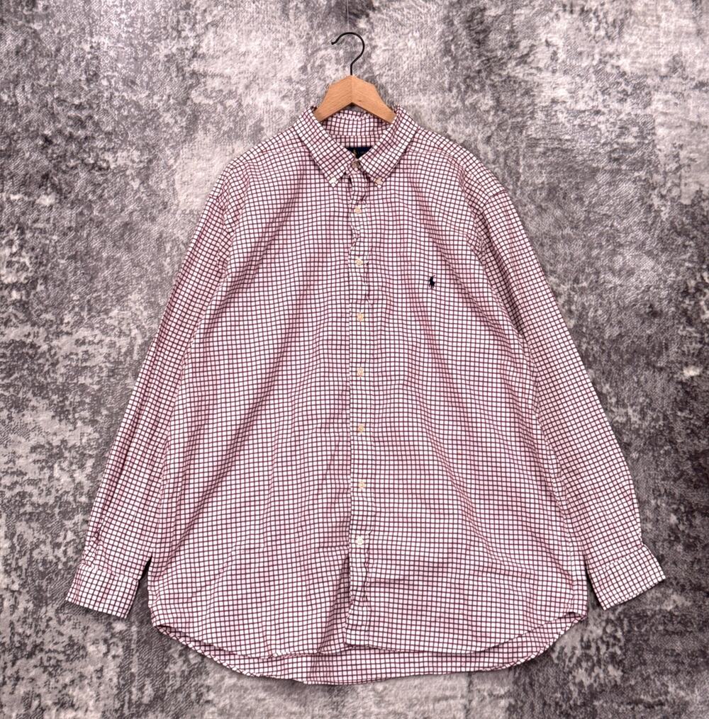 Polo Ralph Lauren Shirt 2XLT Tall Mens White Windowpane Cotton Twill Long Sleeve